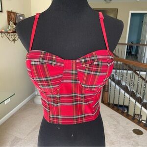 Red Plaid Bustier Crop Top